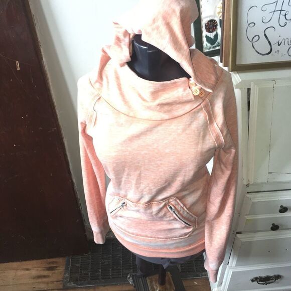 Roxy cowl neck lightweight peach hooded size M sweatshirt - Picture 1 of 4